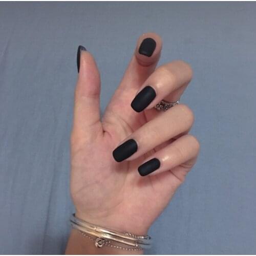 American punk style Matte black pure color false nails 24pcs french full nail tips lady middle-long size fake nails