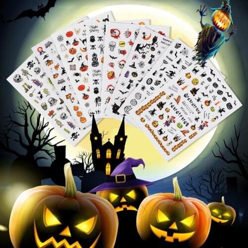 1pc Halloween Bat Witch Sticker Nail Art Design Water Transfer Sliders Decals for Nail Sticker 3D Tips Decorations