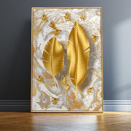 Nordic Golden Leaf Wall Art Prints Luxury Wall Art Canvas Paintings Posters Decorative Wall Art Prints Living Room Home Decor
