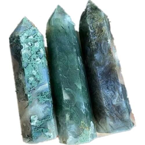 Natural polished crystal moss agate wand point tower healing stone for home decoration