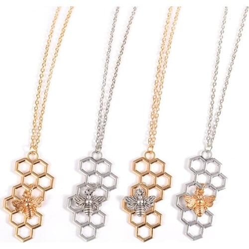 Charm Fashion Gold Silver Color Necklaces for Women Girl Heart Honeycomb Bee Animal Pendant Choker Necklace Jewelry Gift