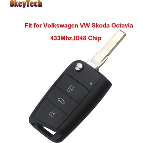 OkeyTech Original 433mhz ID48 Chip 3 Button Flip Folding Blade Remote Control Key for Volkswagen VW Skoda Octavia Free Shipping