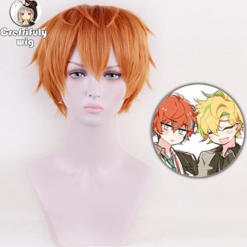 Anime Division Rap Battle Hypnosis MIC Busujima Meison Riou Short Orange Cosplay Wig Fluffy Layered Synthetic Hair Wigs