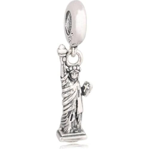 Authentic S925 Silver Vintage Statue Of Liberty Pendant Hanging Charm for Women Bracelet Bangle DIY Jewelry Making