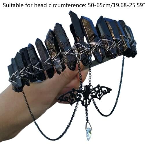 Princess Raw Crystal Plating Headband Witch Bat Chain Star Forehead Pendant Hair Hoop Halloween Party Crown Headpiece