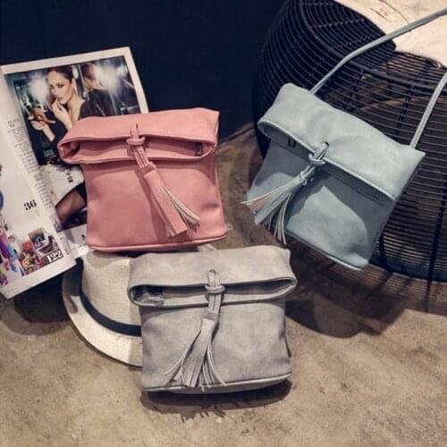 Simple Fashion Korean Women Messenger Bag Leather Solid Color Drawstring Tassels Zipped Ladies Girls Shoulder Bags FA$B