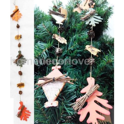 Christmas Xmas Tree Pine Cone Wood Leaf Shape String Hanging Decoration