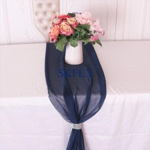RU015J new fancy cheap good quality beautiful wedding many colors navy blue light pink soft sheer chiffon volie table runner