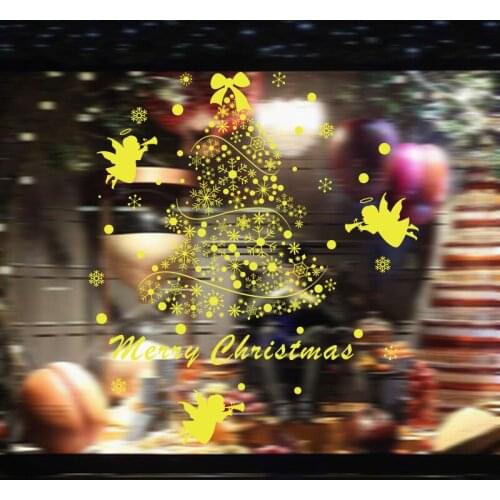 Merry christmas is coming tree stars snow wall decals living room store window home decor new year decals vinyl mural art