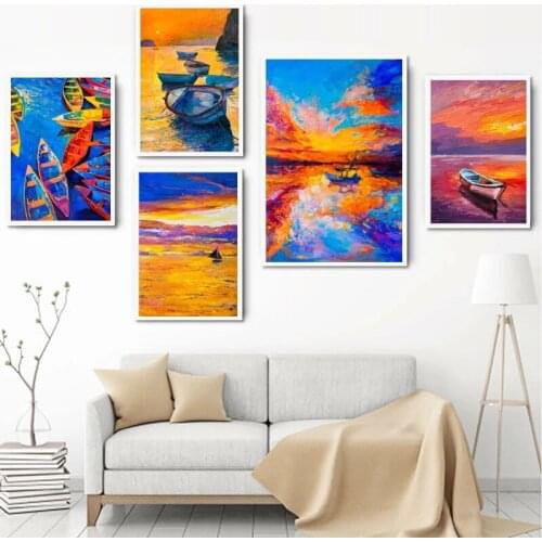 Nordic Abstract Landscape Boat Canvas Painting Home Decoration Living Room Wall Art Posters and Prints Modern Seascape Pictures