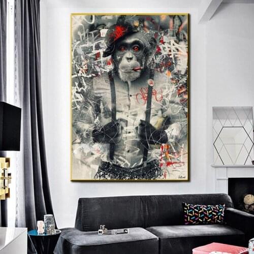 Modern Wall Art Decor Animal Graffiti Art Monkey Canvas Painting Cuadros Wall Art Posters Prints Wall Pictures for Living Room
