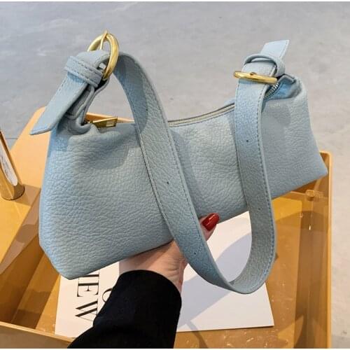 2021 New Trendy All-match PU Soft Leather Armpit Bag Simple Baguette Bag Shoulder Messenger Bag Fashion Casual Small Bag Female