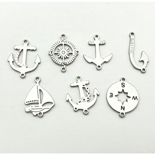 Stainless Steel 2side pattern Mix Types Vintage Saling Compass Anchor Charms Rudder Connectors Jewelry Handmade Diy Jewelry Make