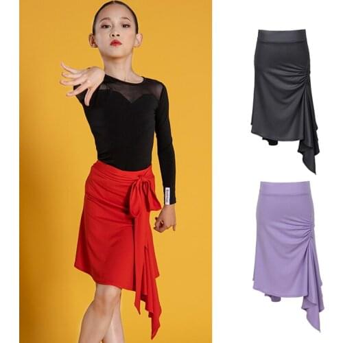 Latin Dance Skirts Female Kids Irregular Skirt Girls Latin Dance Wear Samba Cha Cha Rumba Performance Red Practice Skirt BL5213