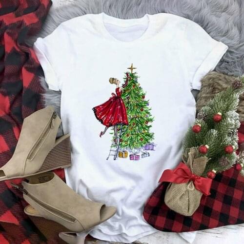 Merry Christmas Gift Tree Women Cartoon Mom Life 90s Print Lady Female Tee T-Shirt Casual T-shirts Top T Shirt Ladies Graphic