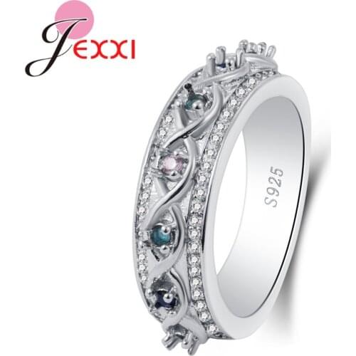 High Quality Wide Verge Women Female Party Engagement Jewelry 925 Sterling Silver Finger Lace Ring With Color Crystal