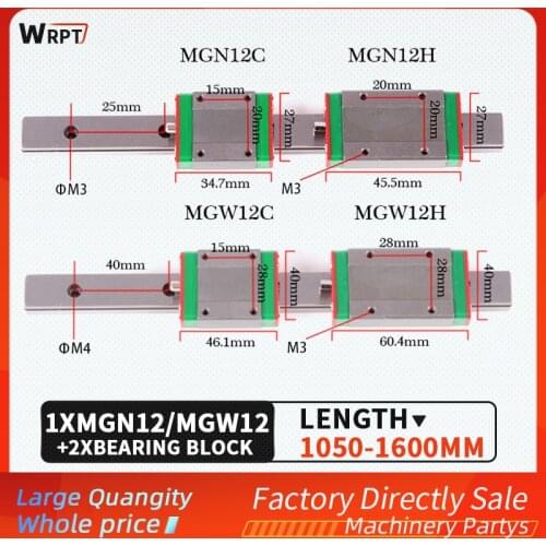 1PCS 12mm linear guide L1000 1050 1100 1150 1200 1250 1300 1400 1500 1600mm linear guide+2 MGN12C MGN12H MGW12C MGW12H bracket