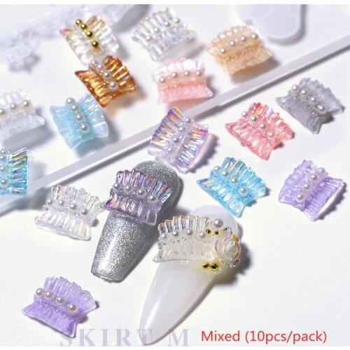 10 Pcs/Set Aurora Color Skirt Nail Art Decorations 2021 Fashion Pearl Nails Accessories for DIY Manicure Design Nail Art Kit