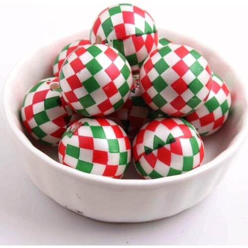 20mm 100pcs Christmas red green color acrylic Imitation Matte pearl print rhombus beads for Kids Fashion Jewelry