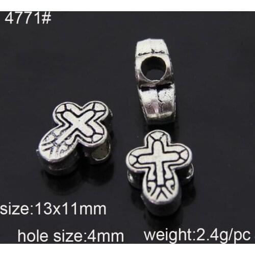 20pcs Antique Silver Plated Big Hole Cross Shape Alloy Beads Fit European Bracelet Jewelry DIY