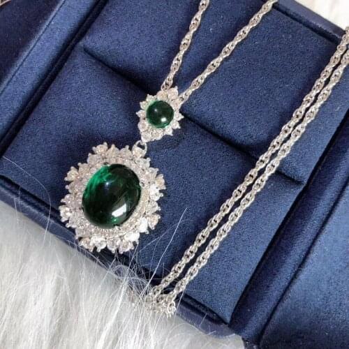 2020 Trend 925 Sterling Silver Emerald Gemstone Oval Zircon Pendant Necklace For Women Wedding Party Fine Jewelry Wholesale