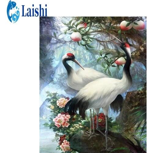 5D DIY Diamond Painting Forest landscape flat peach red-crowned crane Full Square/Round Drill Diamond Embroidery Cross Stitch