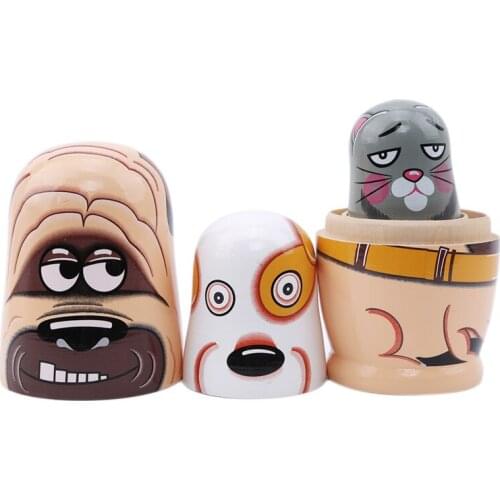 6 Layers Hippo Dogs Hand-Painting Wooden Arts Nesting Dolls Russian Matryoshka Doll DIY Cartoon Toy Children Christmas Gifts