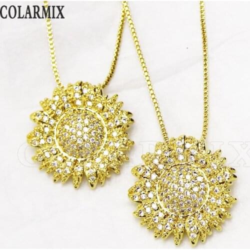 8Pcs Zircon Flower peandant Gold Necklace fashion jewelry Pendant Necklace Slim box chain Jewelry necklace 8388