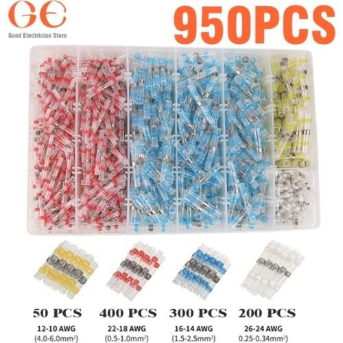 950pcs Solder Seal Wire Connectors Insulated Waterproof 4Sizes 0.25-6.0mm Terminals Soldering Sleeve kit heat shrink tube