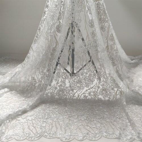 African Lace Fabric 2021 High Quality Nigerian Lace Fabric 5 Yards French Sequins Lace For Wedding Dress YY011