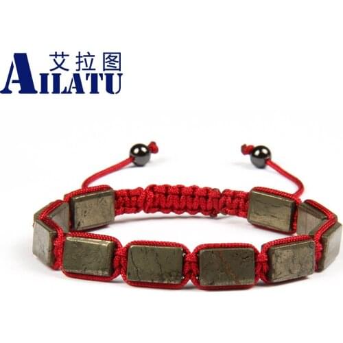Ailatu Wholesale 10pcs/lot 8x12mm Natural Retro Iron Ore Round Stone Beads Sqaure Macrame bracelet for Cool Mens Christmas Gift