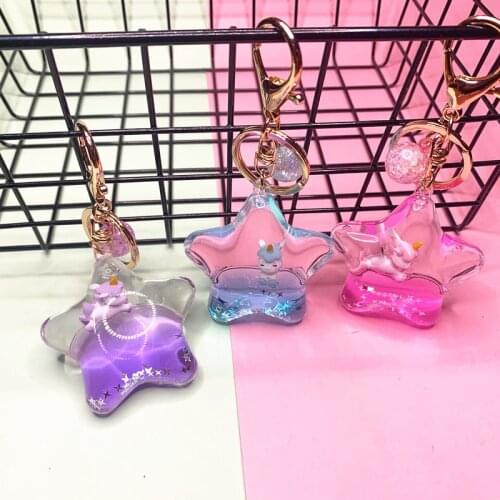 ZiccoWong Hot Moving Liquid Quicksand keychain Cartoon Cute Star Unicorn Keychain Bag Car Keychains Lovely Pendan For Girl Kids