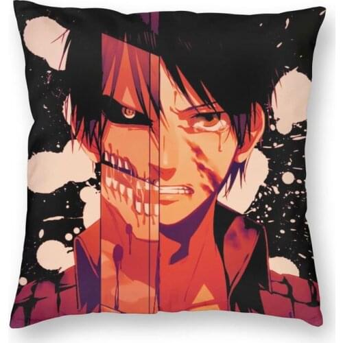 Eren Yeager Cushion Cover Sofa Home Decor Anime Manga Attack On Titan Square Throw Pillow Case 45x45