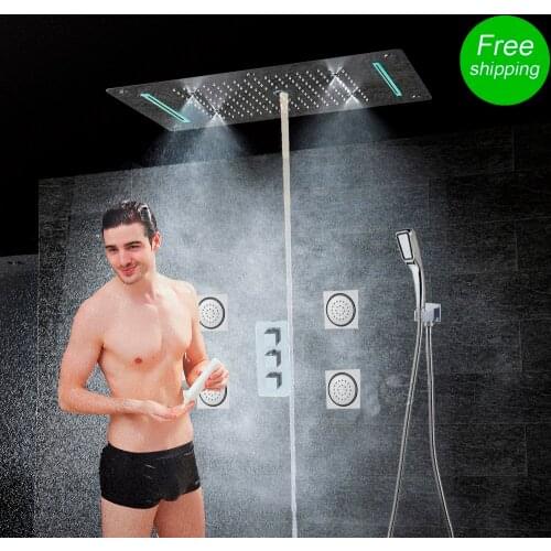 Bath Concealed Shower Set Faucet Panel Tap Thermostatic Mixer Valve LED Ceiling Shower Head Rain Waterfall Bubble Mist CF5422
