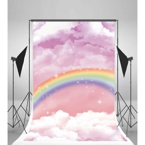 Photography Backdrop Fantasy Pink Sky Landscape Clouds Rainbow Stars