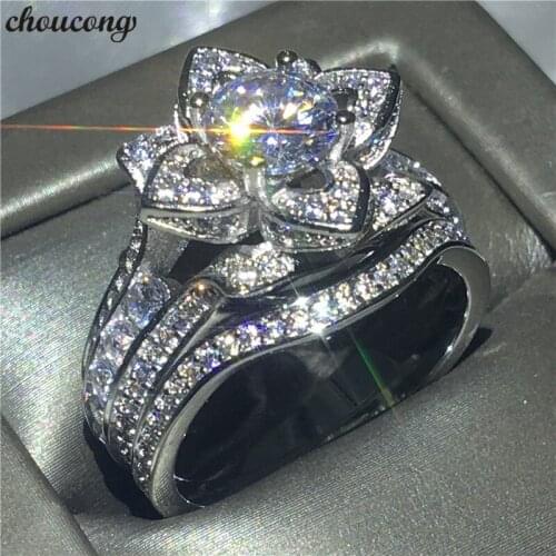 Choucong Charm Flower Shape Promise Ring Bridal set 925 Sterling Silver AAAAA cz Engagement Wedding Band Rings For Women Jewelry