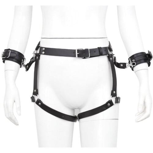 Women Sexy Lingerie Set Leather pants Sex Handcuffs BDSM Blet Bondage Belt Garters Sex Accessories for Couples