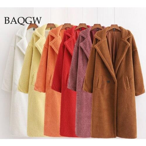 Colorful Autumn Long Winter Coat Woman Faux Fur Coat Women Warm Ladies Oversized Teddy Jacket Female Plush Teddy Coat Outwear