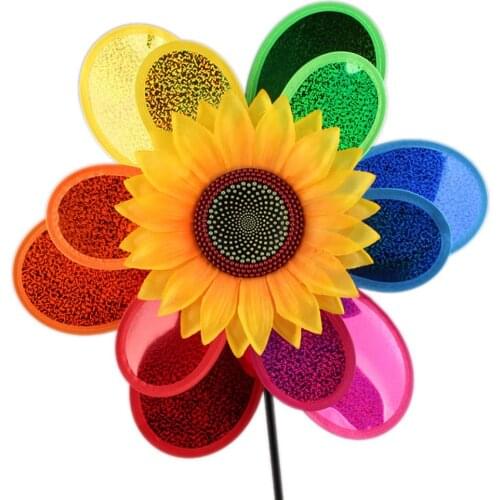 Colorful Sunflower Pinwheels Windmills Stake Ornaments For Patio Lawn Yard Garden Party Garden Decoration Outdoor Accessories