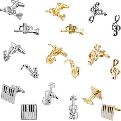 Fashion music series of musical instruments musicians of Sax piano violin Cufflinks brand jewelry men shirt cuff Cufflinks