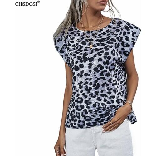 CHSDCSI Fashion Sexy Leopard Print Print Blouse Women Elegant Round-Neck Loose Sleeveless Shirts Tops Casual Streetwear Outwear