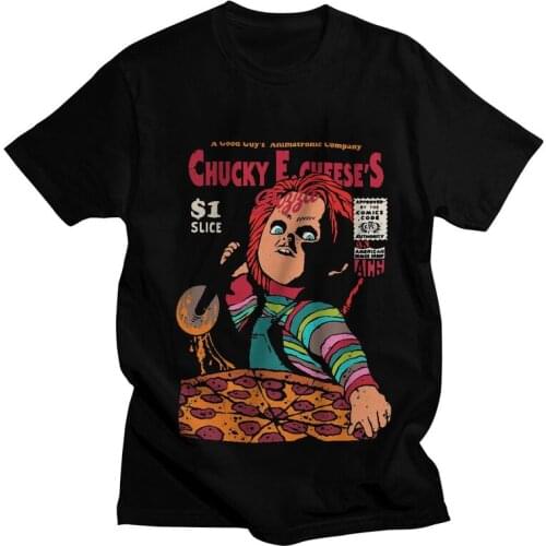 Mens Halloween Good Guy Doll T-Shirt Harajuku Chucky E.Cheeses Tshirt Short Sleeve Hip Hop T Shirt Homme Cotton Tee Tops Gift