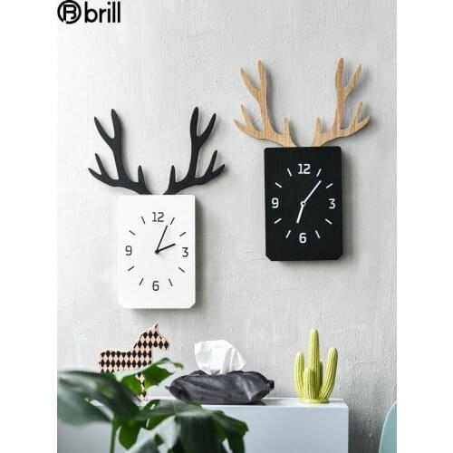 Nordic Wooden Deer Wall Clock Living Room Silent Wall Clock Modern Design Antler Square Table Clocks Wall Home Decor Reloj Pared