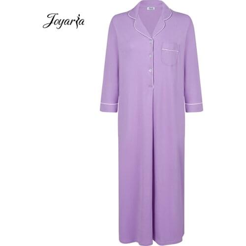 Joyaria Womens Long Sleep Dress 100% Premium Cotton Long Sleeve Nightgown Night Shirt Women Pyjamas Night Long Dress
