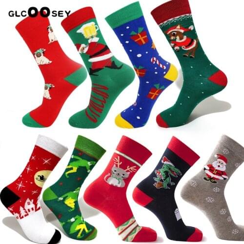 New 2020 Christmas Happy Socks Tree Snow Elk Gift Cotton PEONFLY Autumn Winter Christmas Socks Men Funny New Year Santa Claus