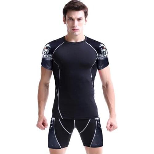 New Running Set Men Dry Fit Compression Tracksuit Men"s Sportswear GYM Sport Suit Men Bodybuilding T Shirt Legging Fitness Tight