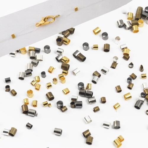 500pcs 1.5/2.0mm Gold Silver Copper Tube Crimp End Beads Stopper Spacer Connectors Findings For Jewelry Necklace Making Supplies