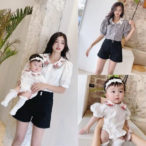 Mommy and Daughter Matching Clothes Shirts Fashion Embroidered Short-sleeved Shirt Romper Matching Family Outfits Summer 2020