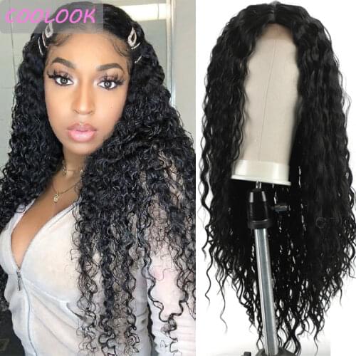 Black Ocean Wave Wigs for Women Supple Water Wave Part Lace Wig Natural Synthetic Deep Wave Cosplay Wig Heat Resistant Fake Hair
