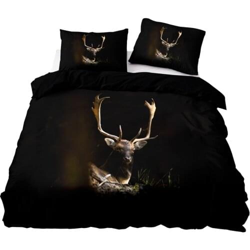 Mysterious Deer Pattern Duvet Cover 200x220 Pillowcase 3Pcs,245x210 Quilt Cover,Black Blanket Cover , HD Printing Bedding Set